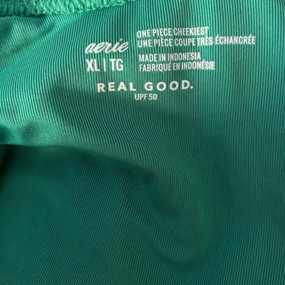 NEW | Aerie Green/Blue Crinkle Birthday Scoop Cheekiest One Piece Swimsuit XL‎ - Picture 9 of 11